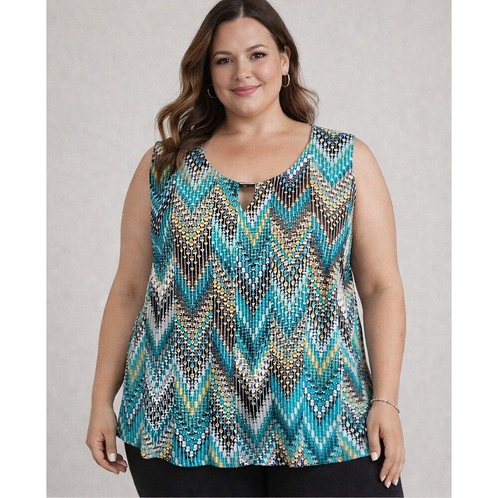 Dressbarn Tank Top Size 2X chevron print teal turquoise